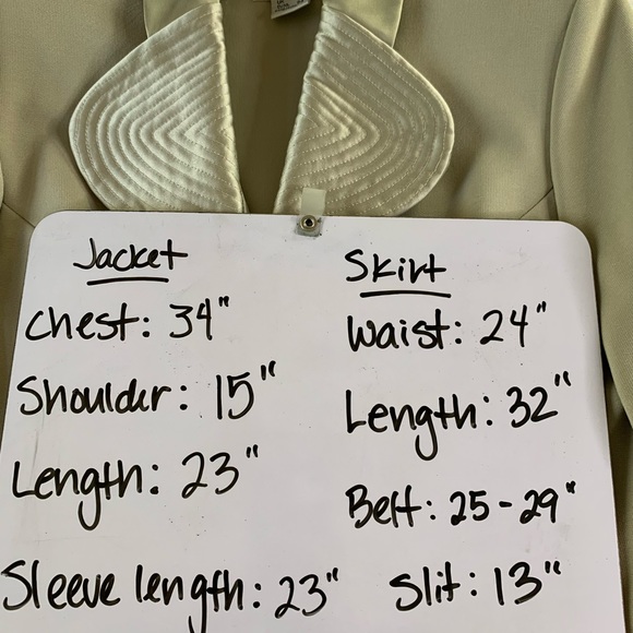 Vintage Lori Weidner Evenings Ivory 2 piece Suit 6 Satin Belted Blazer Skirt - Picture 9 of 16